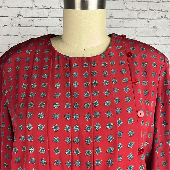 Talbots | Vintage petite red print design long sleeve dress size 12P - Picture 12 of 13